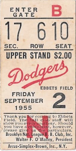 Vintage Dodgers ticket